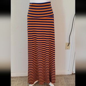 LuLaRoe Vibrant Orange and Navy Striped Maxi Skirt